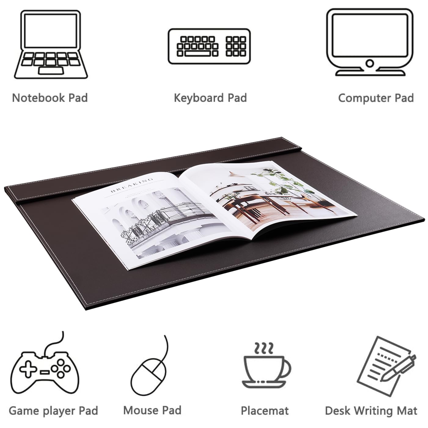 KINGFOM Ultra-Smooth PU Leather Desk Pad & Mat Office Desk Drawing & Writing Board A3/ A4 File Paper Clip Table Protector Mat on Top Large 24''x18'' (Brown)