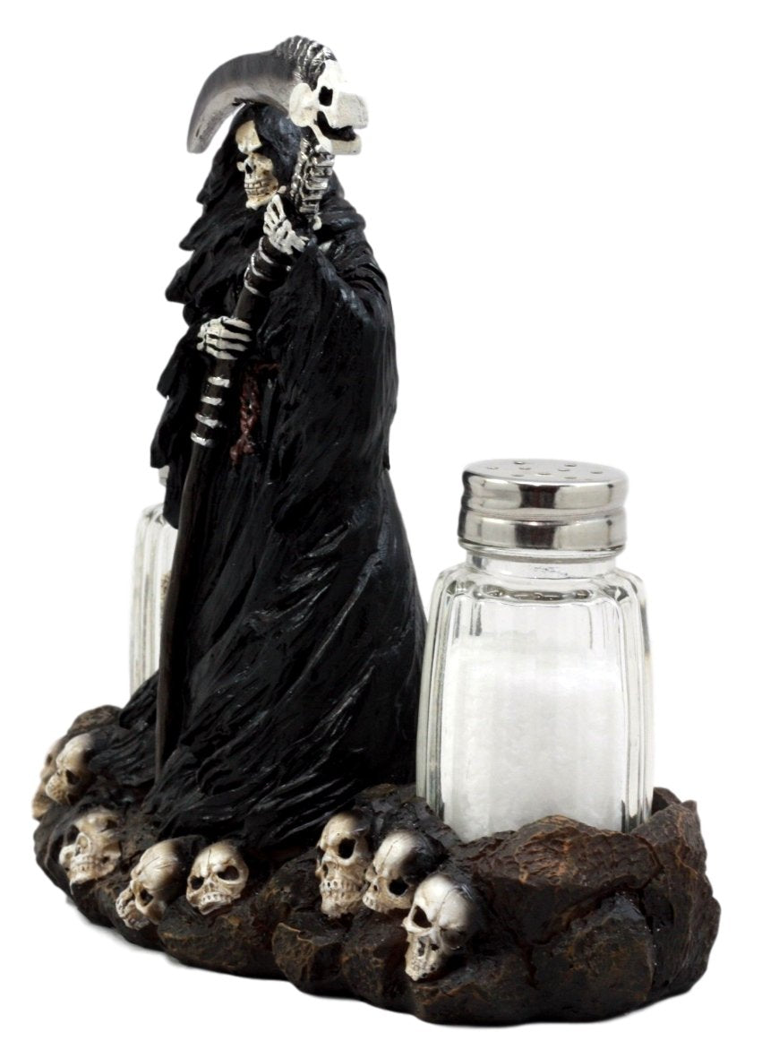 Ebros Gift Day Of The Dead Grim Reaper Standing On Skull Graveyard Salt & Pepper Shakers Holder Figurine Set 6.25"H