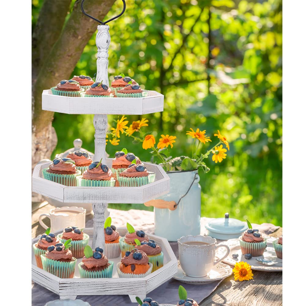 MRPAPA 3 Tiered Tray Stand - Large Farmhouse Kitchen Decor with Easy Assembly, 3 Tier Rustic Decorative Trays, Wood Cupcake Stand,Versatile 3-Tiered Organizer for Home Decor