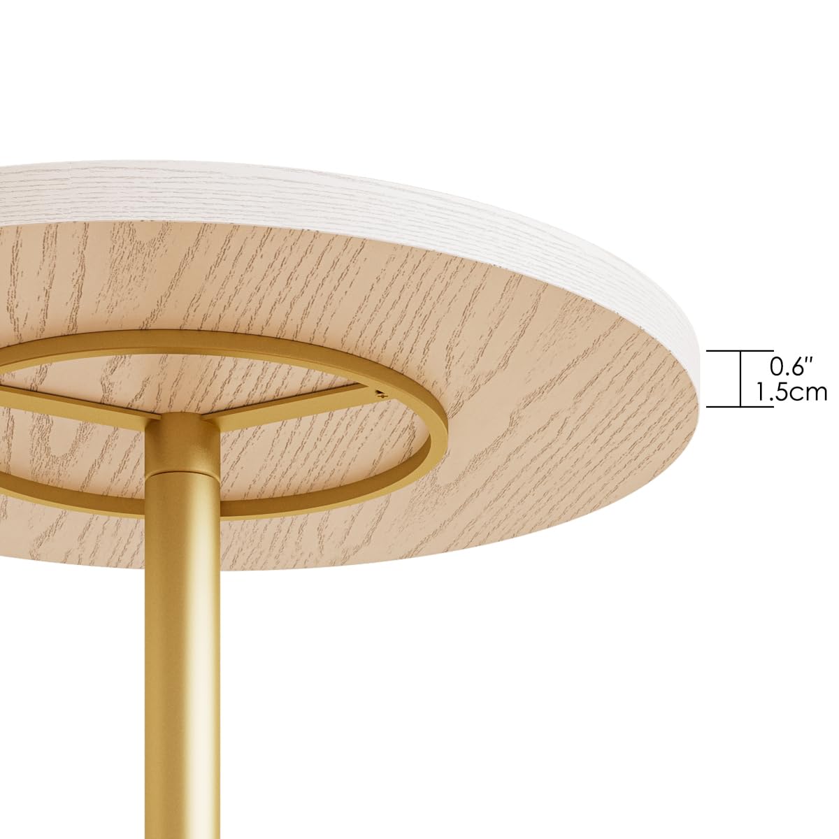 Masupu Drink Table, Round Side Table for Small Spaces, Pedestal Side Table, Small End Table with Metal Base, for Living Room, Bedroom, Bathroom, White Gold