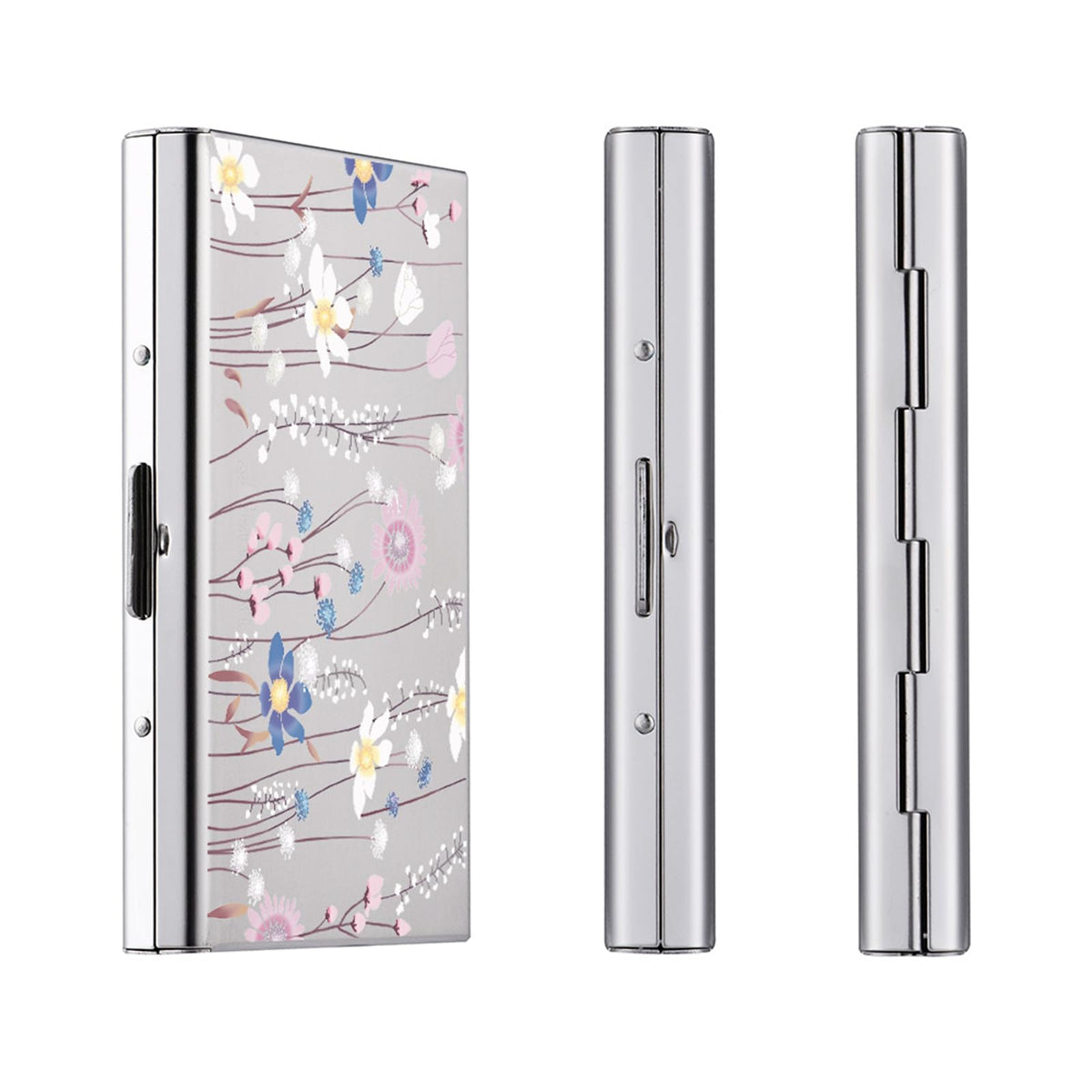 BONSYL® RFID Blocking Credit Card Holders, Slim Metal Credit Card Case Wallet with 6 Slots for Women or Men. (6 Card/Silver/Flower)
