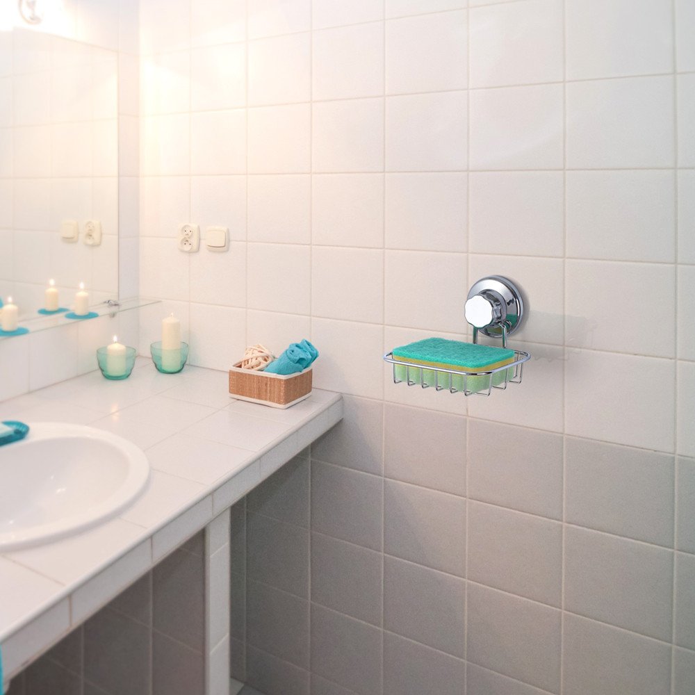 SANNO Suction Cup Soap Holder, Soap Dish Saver Tray Bar Soap Sponge Holder for Shower Wall, Bathroom, Tub and Kitchen Sink Stainless Steel