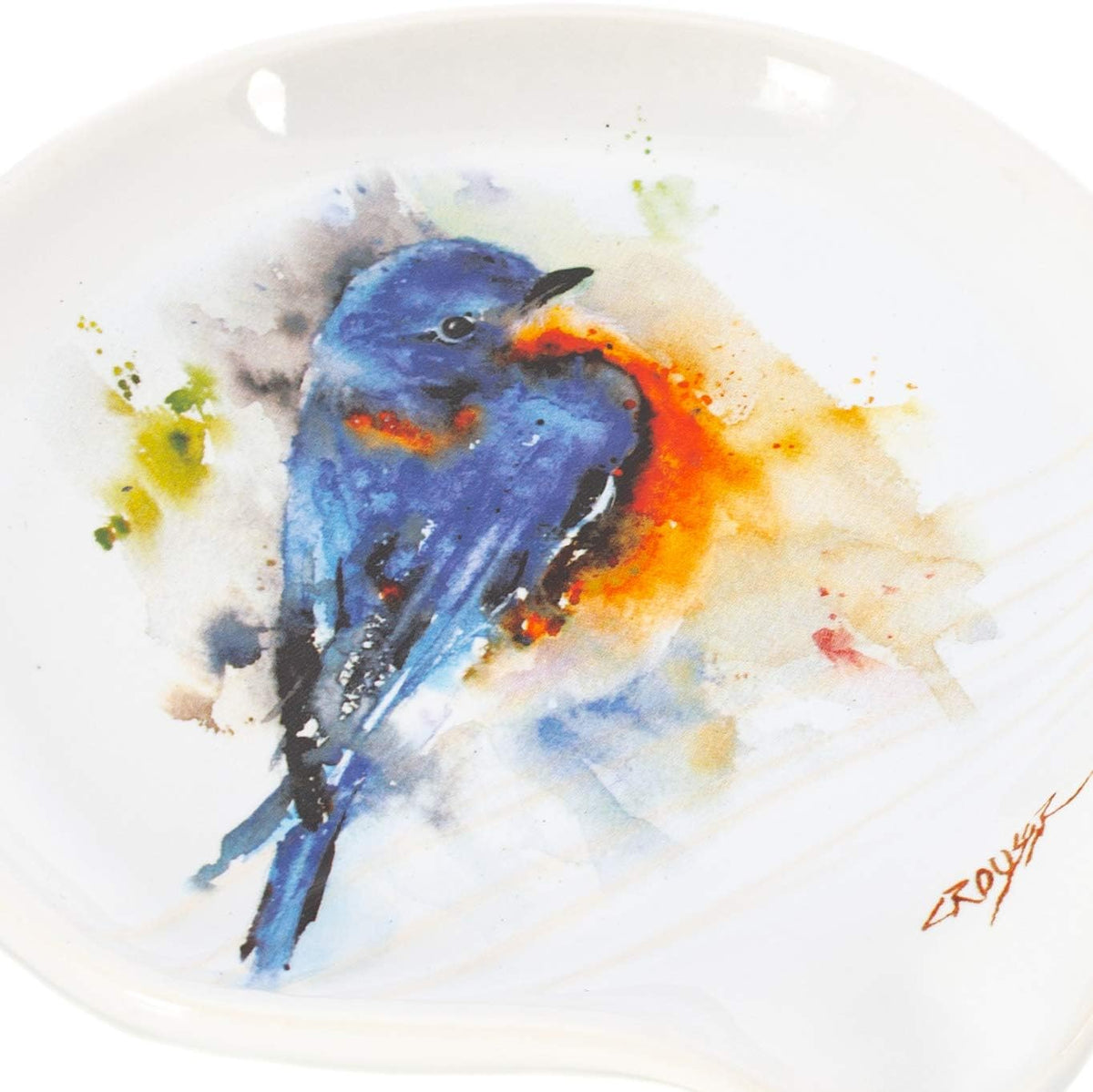 DEMDACO Dean Crouser Bluebird Watercolor 5 x 5 Glossy Ceramic Stoneware Spoon Rest