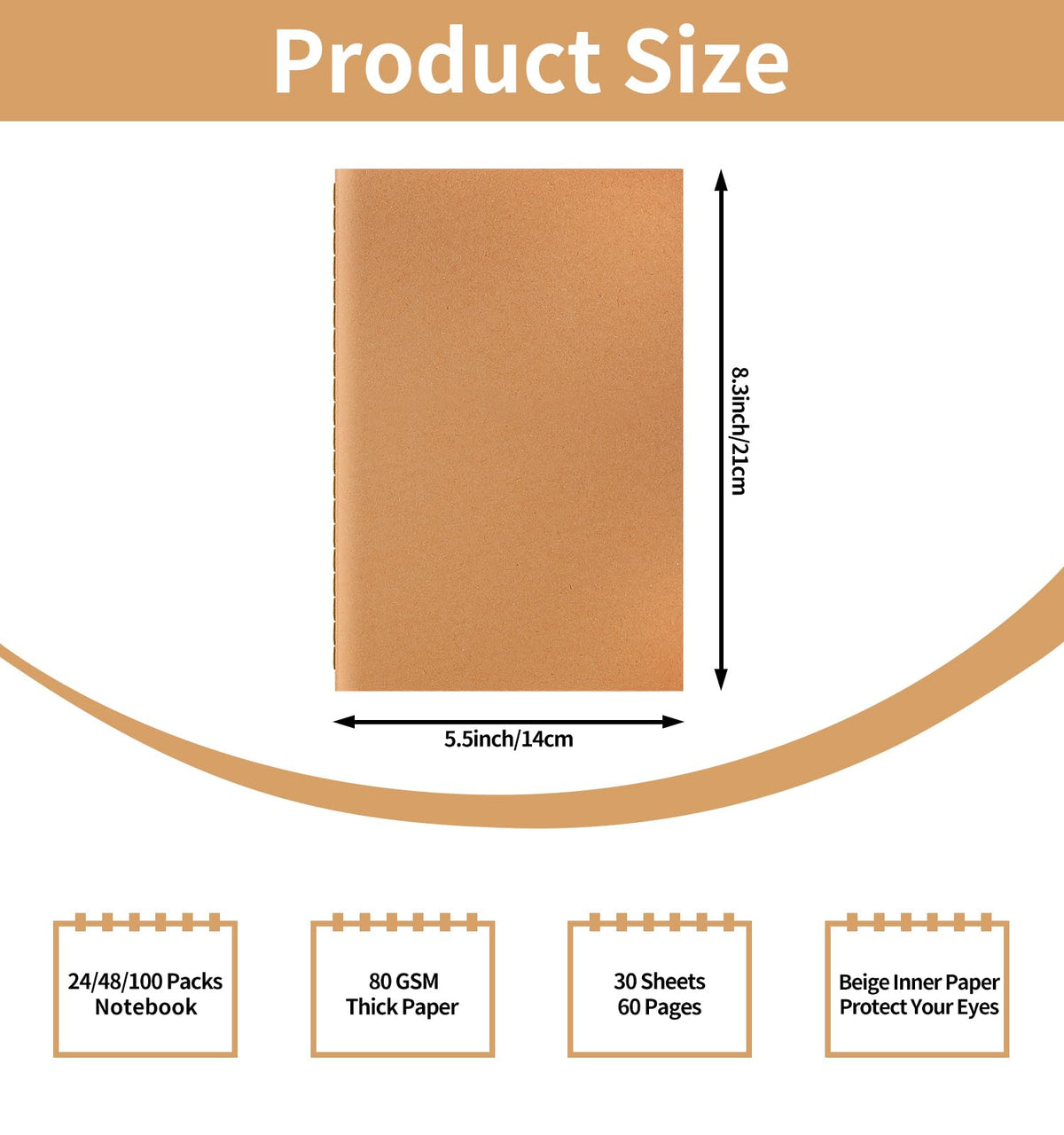 ALKALO 100 Pack A5 Blank Kraft Notebooks Bulk, Journaling Notebooks, Soft Cover Composition Notebook, 8.3x5.5 Inches 60 Pages Travel Journal Notebooks Set for Work, School, Student, Kids, Writing