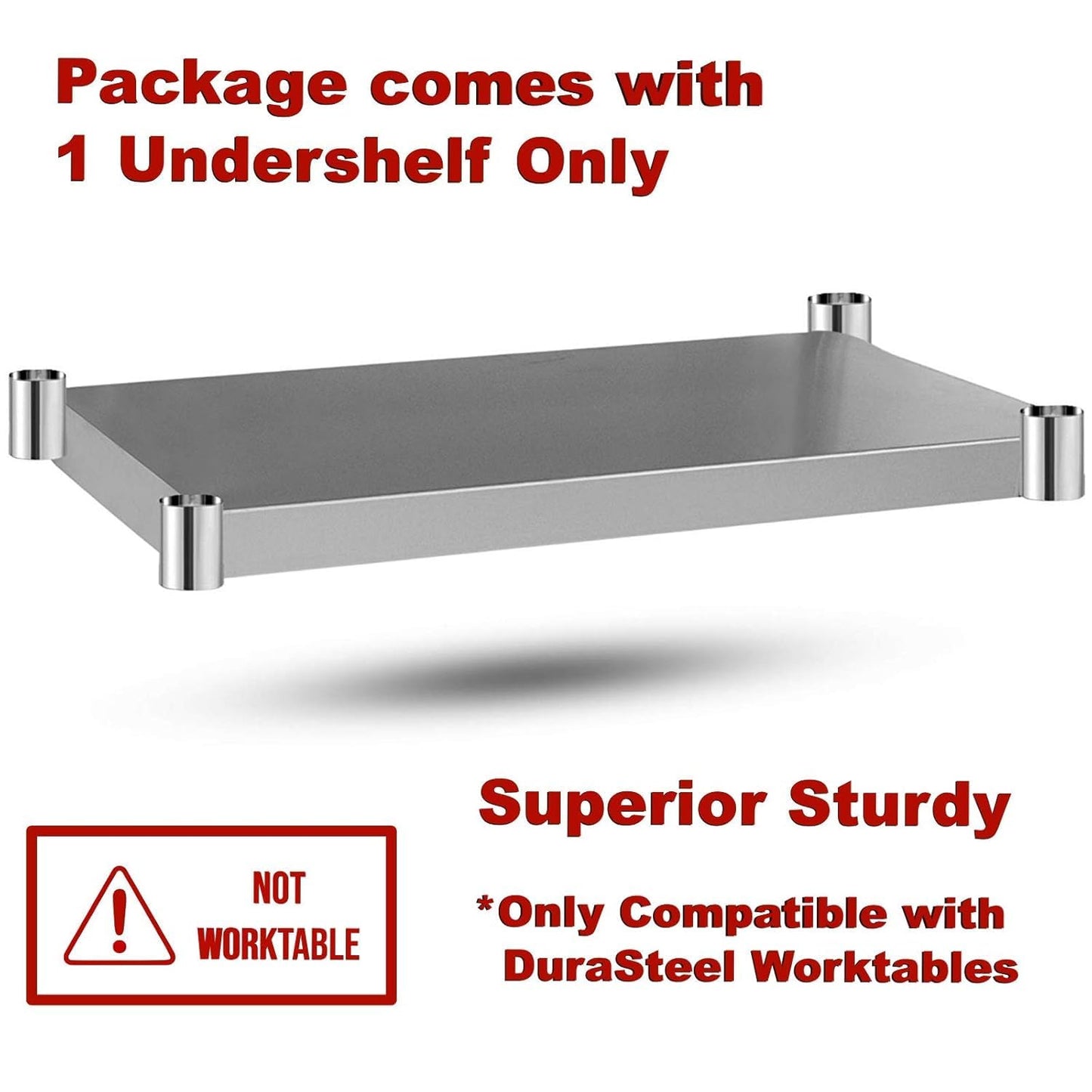 DuraSteel Galvanized Under Shelf for Work Tables - Extra Adjustable Lower Shelf for 24" x 24" Stainless Steel and Wooden Worktables - Fits for use in Restaurant, Warehouse, Home, Kitchen, Garage