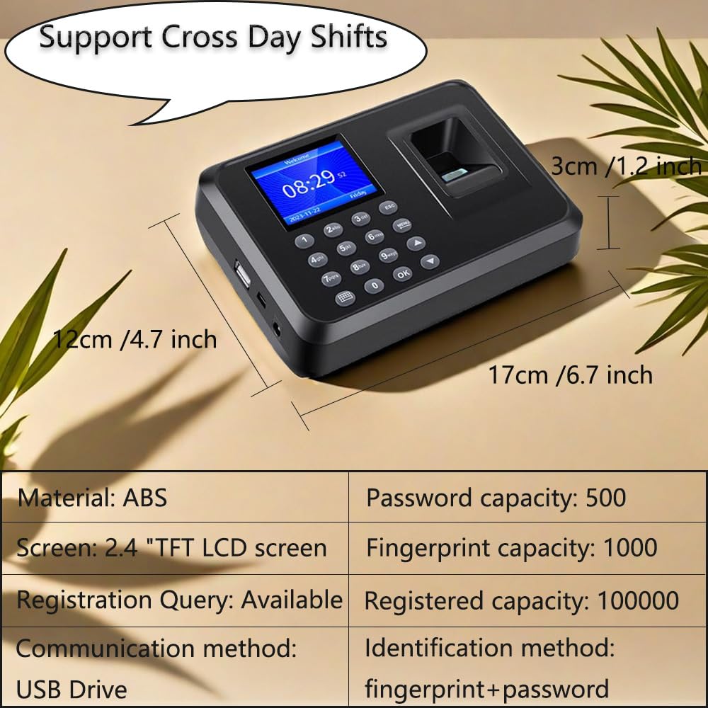 MIKONIYA Time Clock,Time Clocks for Employees Small Business,Attendance Machine with Fingerprint,Password Punching in One,Office Fingerprint Time Clock with 500 Faces (F01)