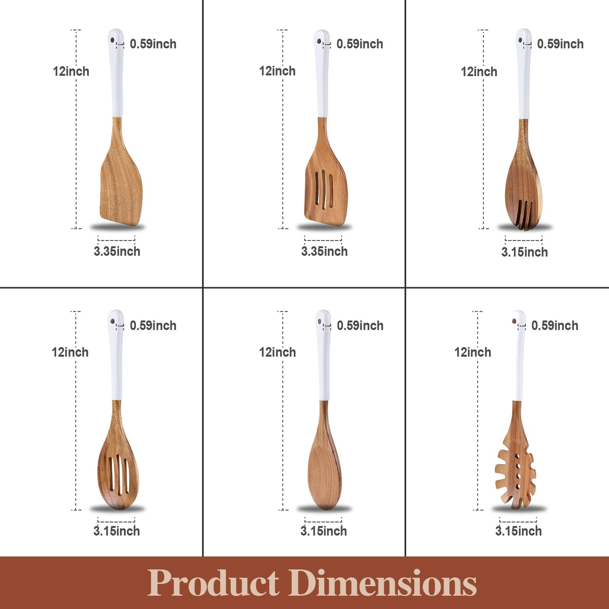 ROSOS Wooden Spoons For Cooking, 6 Pieces Natural Acacia Wooden Cooking Utensils or Non-Stick Wood Kitchen Utensil Set for Kitchen Essentials, Wooden Cooking Utensils Set with Hanging Hole, White