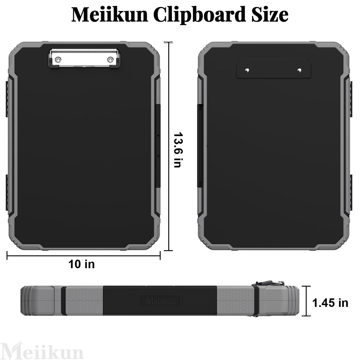 Meiikun Clipboard with Storage, Rugged Shockproof Protective, Internal Pen Pouch & Metal Clip, Heavy Duty Plastic Clip Boards 8.5x11, High Capacity Contractor Folder for School Office (Black)