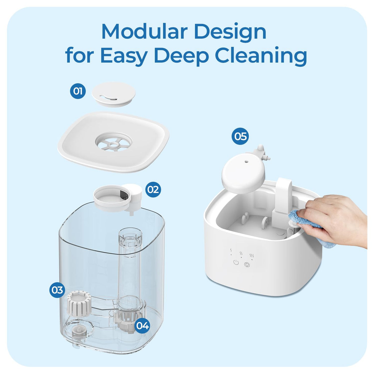 LasVacde 2.5L Humidifiers for Bedroom, Top Fill Cool Mist Humidifiers for Large Room, Easy to Fill & Clean, 30H Runtime, 28dB Quiet Air Humidifier for Plants, Baby Nursery with Night Light