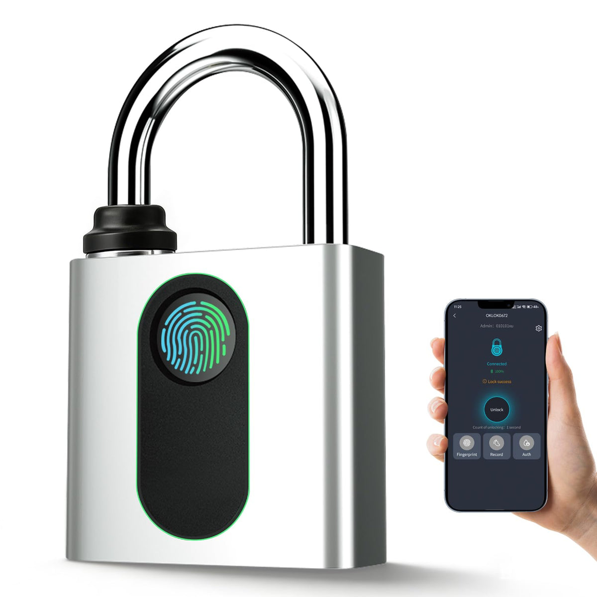 OKLOK Fingerprint Padlock with Remote Authorization Smart Pad Lock for Outdoor Courtyard Warehouse Doors Anti-Theft Gym Locker Lock (Small)