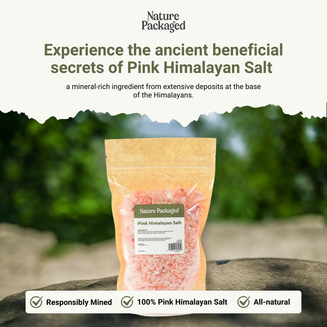 Nature Packaged Pink Himalayan Salt (16oz) - Direct from The Himalayan Mountains - Pure Coarse Grain Organic Salt for Body Scrubs, Adding to Baths, and Foot Soaking 1 Pack