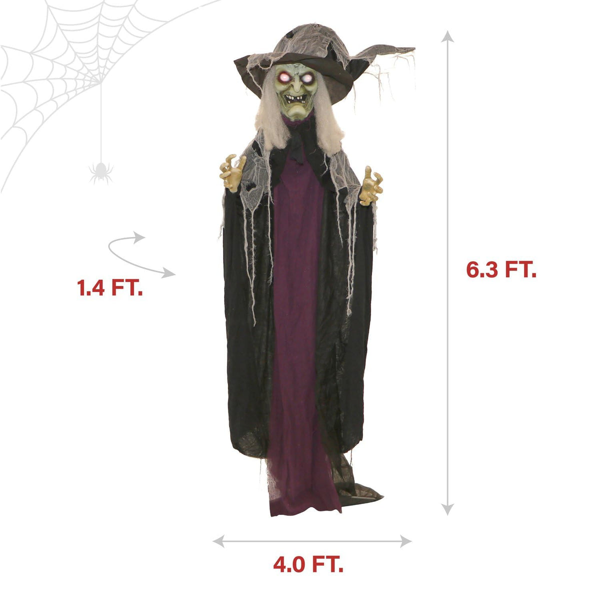 Haunted Hill Farm Life-Size Poseable Scary Talking Witch, Halloween Animatronic with Touch Activated Lights and Sound, Battery Operated Indoor or Covered Outdoor Halloween Decorations, Fright Props
