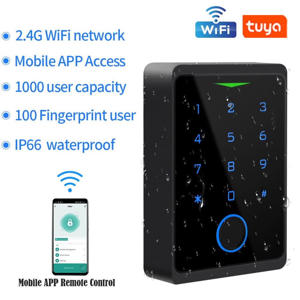 BSTUOKEY WiFi Access Control Keypad,Fingerprint Controler,125khz Card,Lock Opener,Mobile APP Door Keypad,Remote Control Door Lock,Entry Gate Keypad,IP66 Watreproof,1000 User,10pcs Card Free