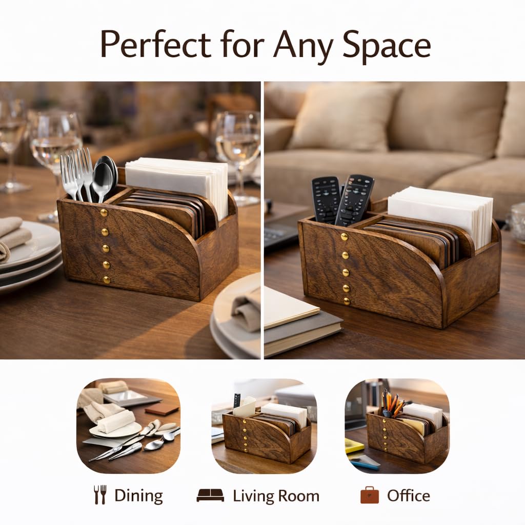Divit Wooden Drink Coasters Eco-Friendly, Super Absorbent, Handcrafted Antique Look | Tea & Coffee Coasters for Table Protection, Reusable Rustic Home & Office Décor (Dining Table Organizer)