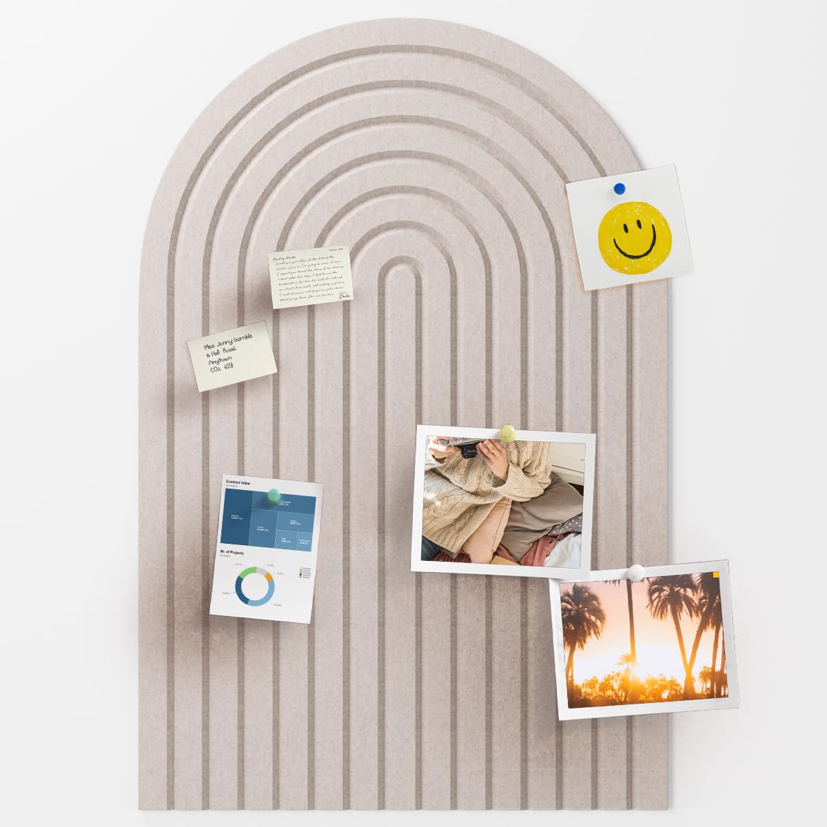 AUMEILLER Arched Felt Bulletin Board — 23.6"x15.7" No-Drill Felt Pin Board, Cork Alternative for Classroom, Home Office & Kitchen (Beige)