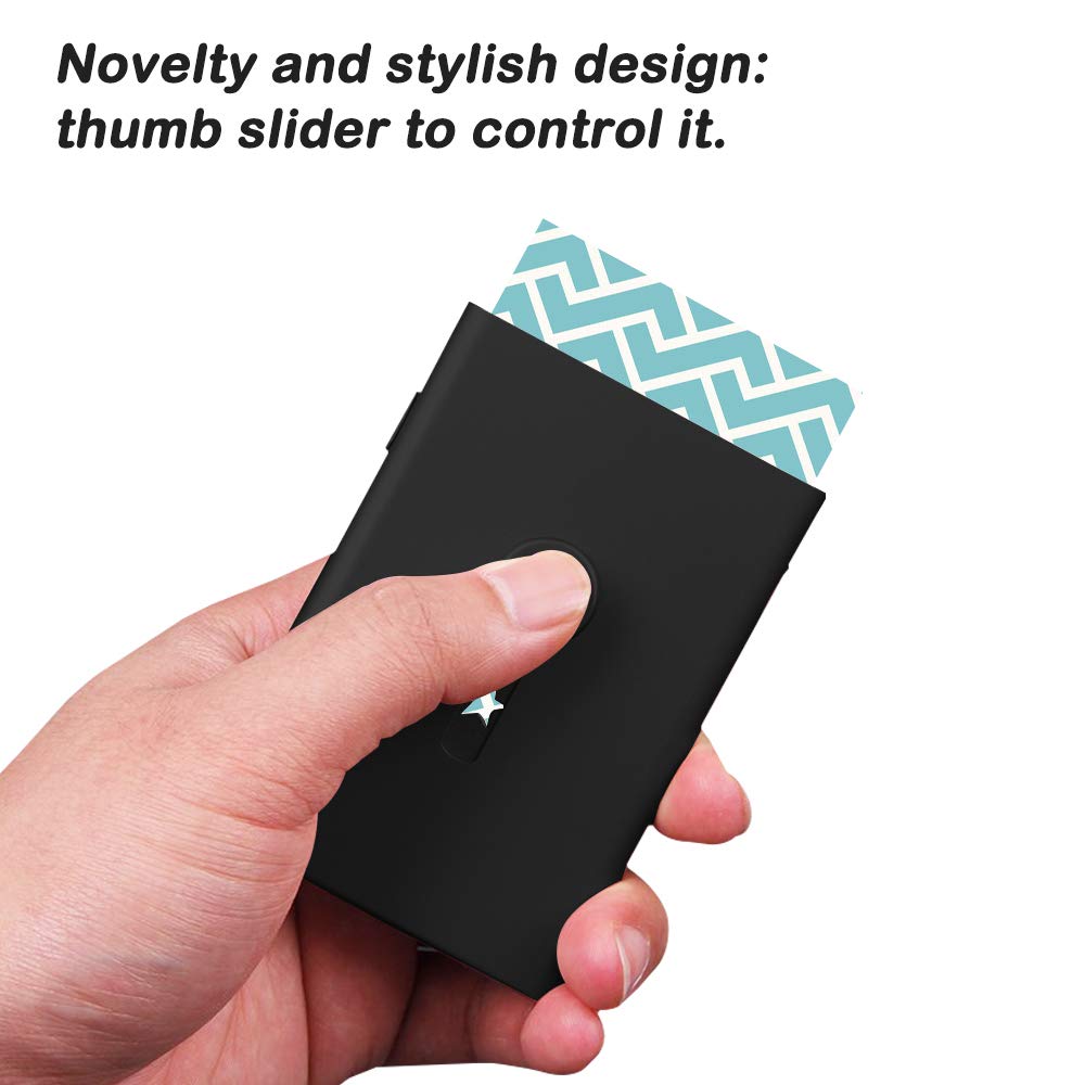 SENHAI 2 Pcs Business Card Holders, Professional Thumb-Drive Slide Out Business Card Case and Stainless Steel ID Name Wallet Credit Card Holder for Men and Women - Black