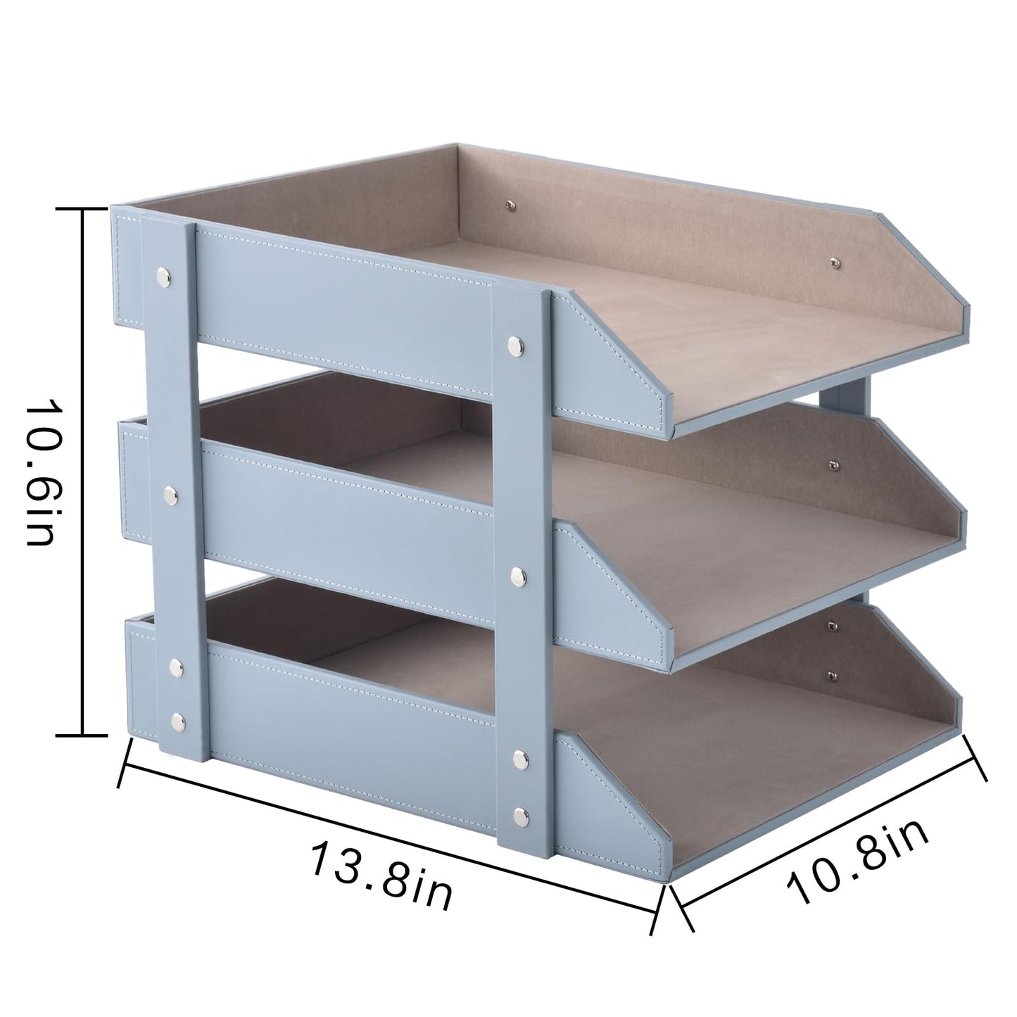 Leather Desk Organize Holder,3-Layer Stackable Letter Tray,Used to Store documents,Folders,Stationery,Magazines,Paper,and Other Home Office Supplies,Desk File Rack (Grey)