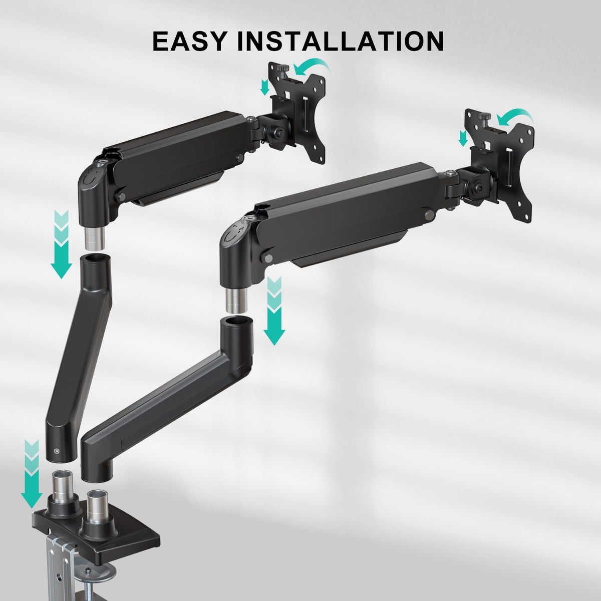 WALI Dual Monitor Stand for 13-32 inch Computer Screens, Dual Monitor Arms for 2 Monitors Holds up to 22 lbs, Height Adjustable Dual Monitors Mount, VESA 75x75/100x100mm (GSMP002N), Black
