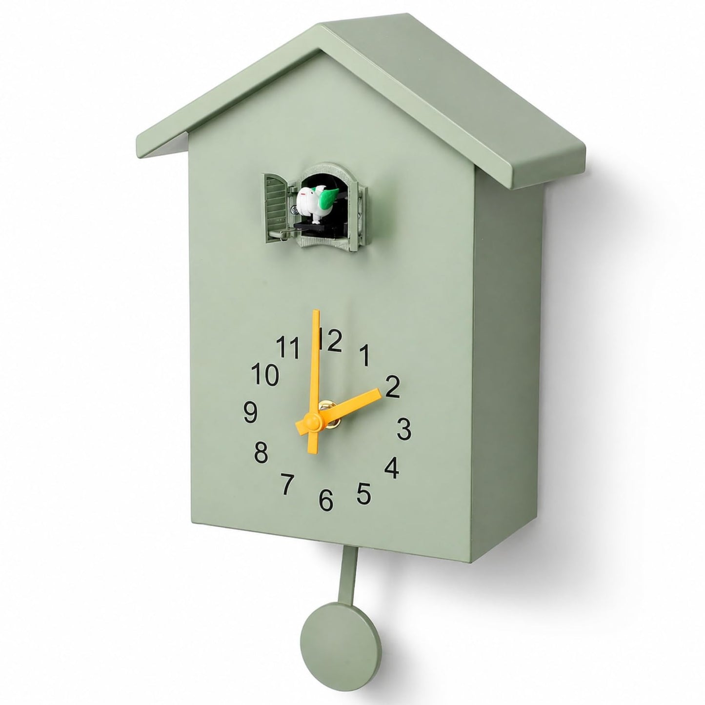 CHEOTIME Modern Cuckoo Clock, Bird House Design Wall Clock, Automatic Bird Call 6am to 9pm, Silent Movement, Decorative Pendulum Clock for Living Room Bedroom Kitchen Office