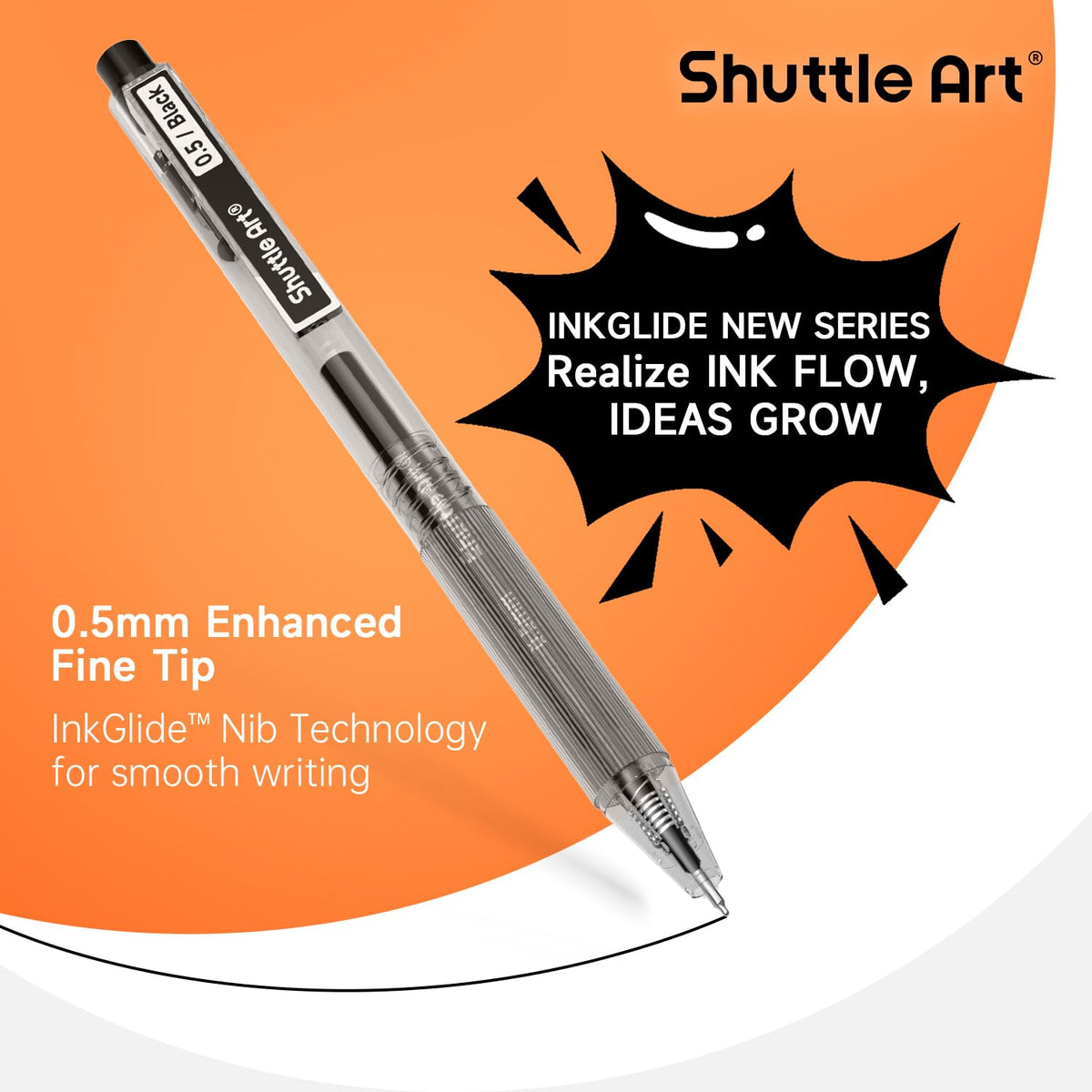 Shuttle Art Black Gel Pens, Ink Glide Series 90 Pack Retractable 0.5mm Fine Point Rollerball Gel Ink Pens Bulk Set Quick Drying Smooth Writing with Grip for Journaling Note Taking Office School Home