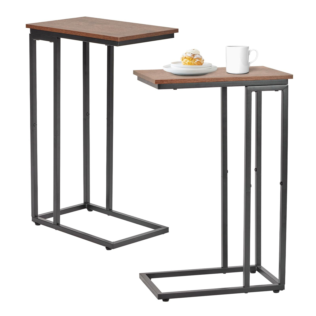 fusehome C-Shaped End Table, TV Tray Set of 2, Couch Side Laptop Table, for Living Room, Bedroom, Small Spaces, Rustic Brown and Black, 2 Pack