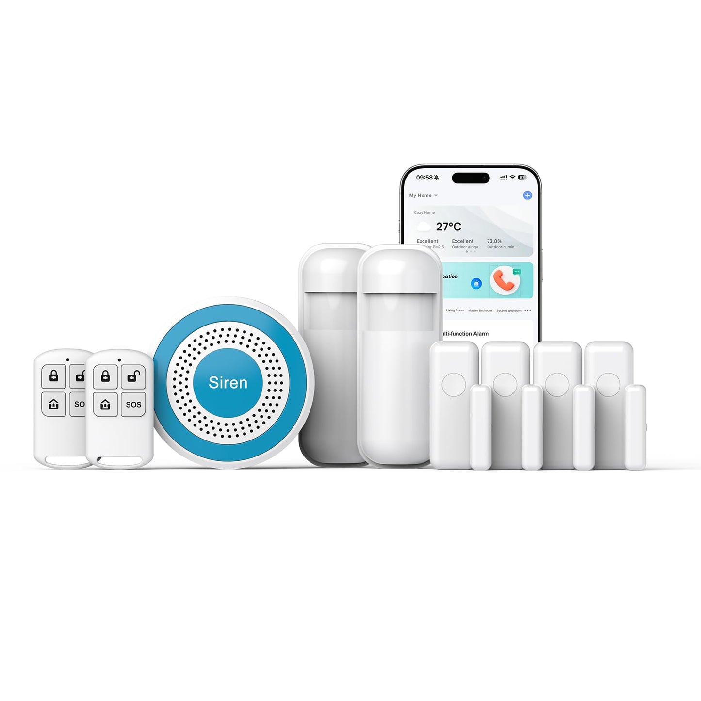 Hapippofa Alarm System for Home Security,9 Pieces Smart WiFi Door Alarm System with APP Alert,Window Motion Sensor Alarm,Remote Control, Loud Siren,Compatible with Alexa