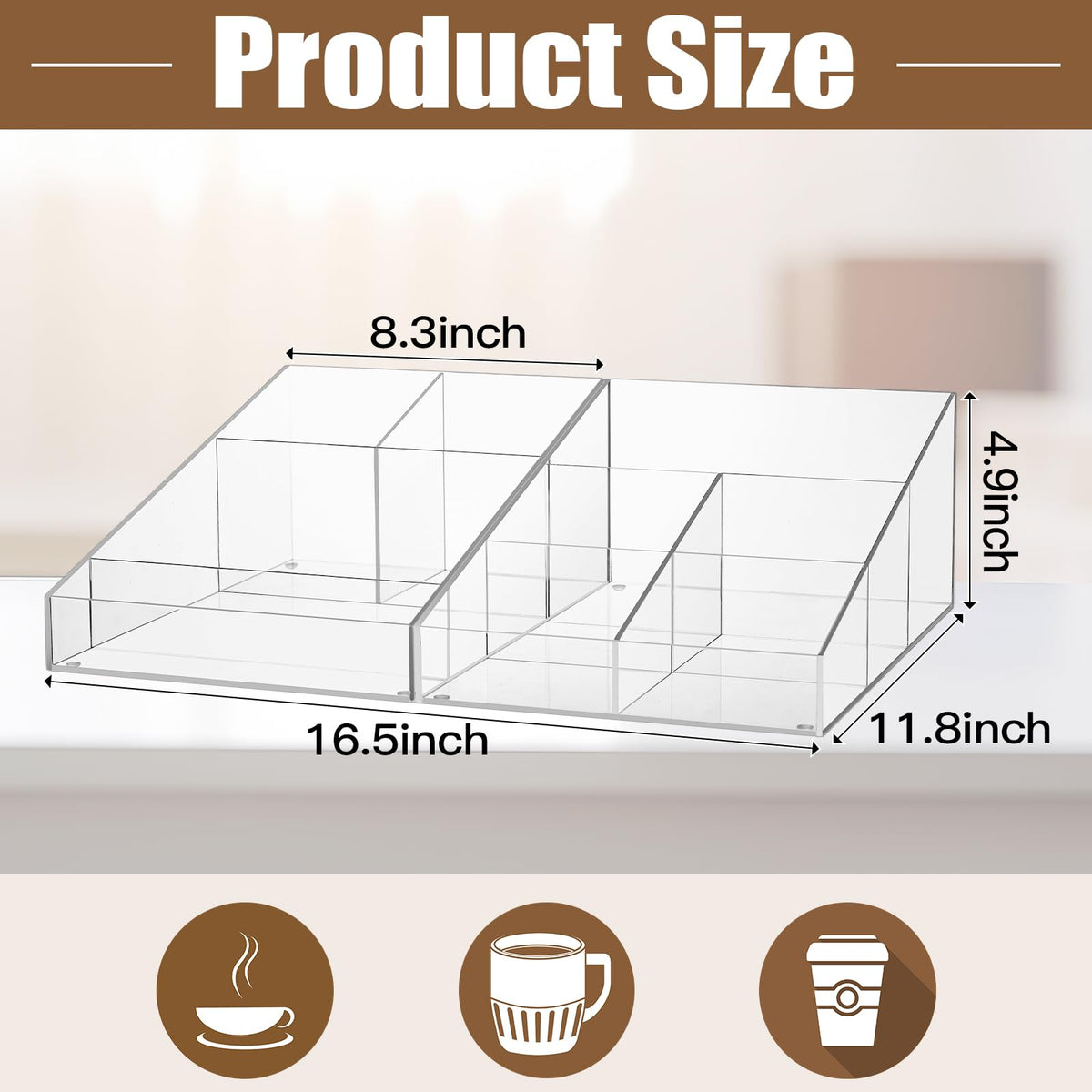 Lineshading 2 Pcs Acrylic Coffee Station Organizer for Countertop and Tea Condiment Storage with 9 Compartments Totally Bar Accessories for Home Office Breakroom, 2 in 1 Design