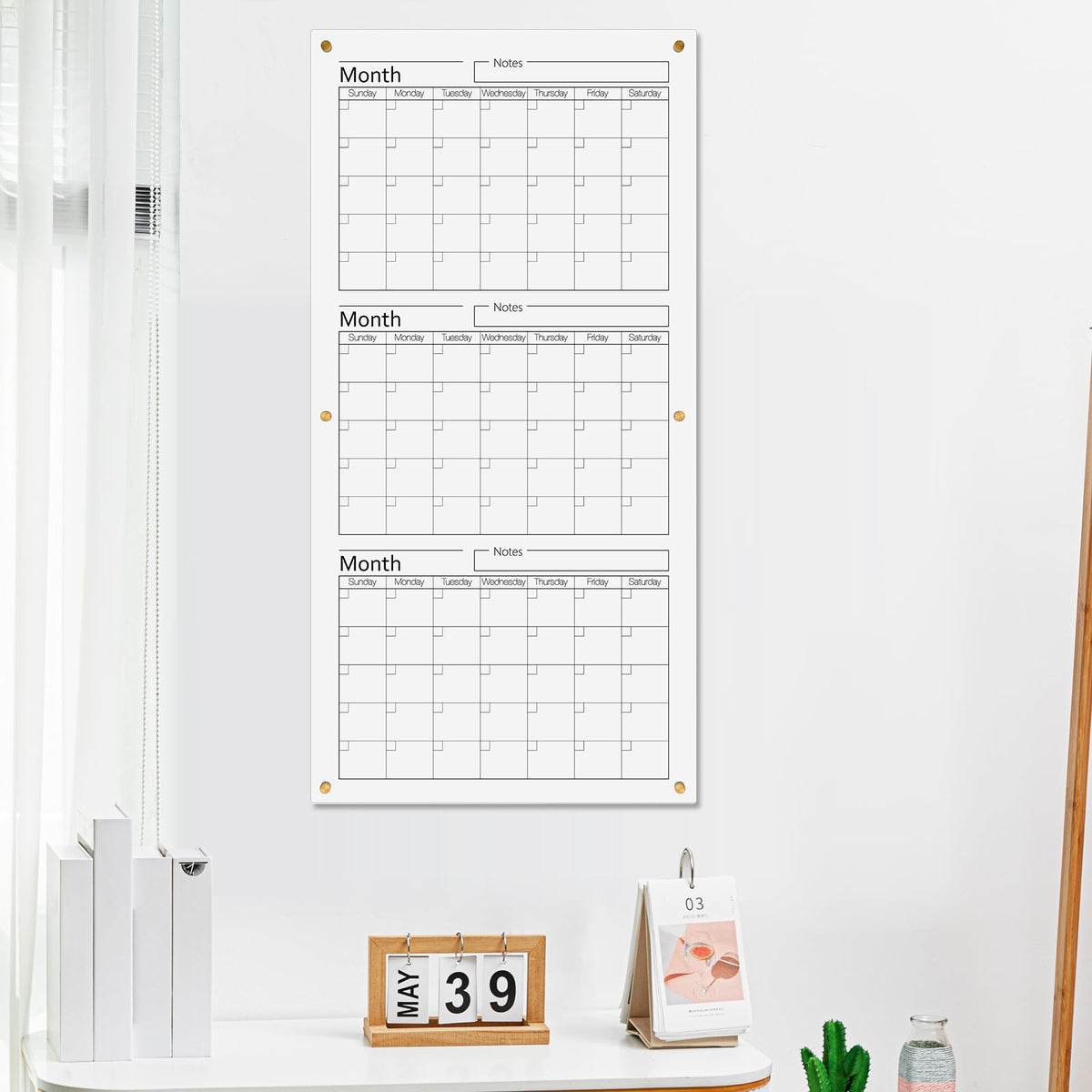 AmazingSpark Acrylic Whiteboard Calendar 3 Months Dry Erase Wall Calendar Board 36" x 18" Large Reusable Vertical Planner for Home School Office Bedroom Classroom Organization