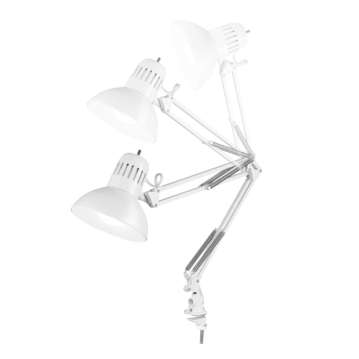 Globe Electric 52847 31.5 Inch Swing Arm Clamp-On White Desk Lamp with Nickel Accents, On/Off Rotary Switch, Book Reading Light, Home Essentials, Office Décor, LED Bulb Compatible