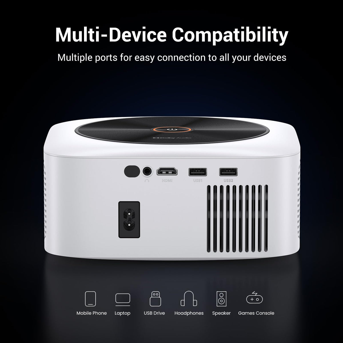 HAPPRUN 1500 ANSI Lumens Outdoor Projector with Built-in Streaming Apps, 4K Decoding Resolution, Auto Focus, Dolby Audio, Smart Projector with WiFi 6 and Bluetooth 5.2, Indoor Home Theater