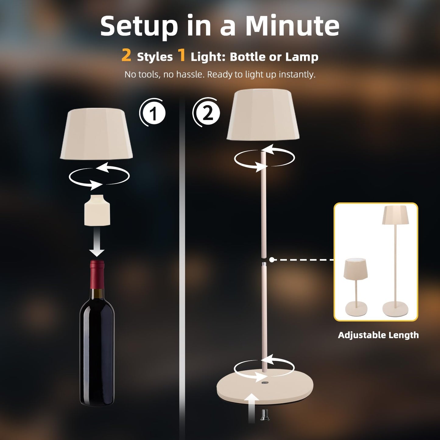 BHOTL Modern 2-in-1 Table Lamp & Bottle Lamp, Pleated Metal Shade Touch Control Lamp | Adjustable Height, Warm Light & RGB, Stepless Dimming, Anti-Tip Design,Trapezoid,Beige