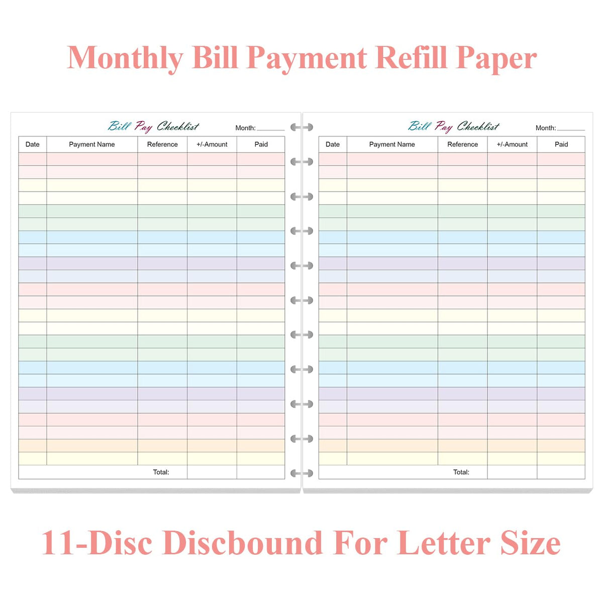 A4 TUL Bill Payment Checklist Refills - 50 Sheets/100 Pages Letter Size Monthly Budget Forms for 11-Disc Discbound Budget Planners, 8.5" x 11"