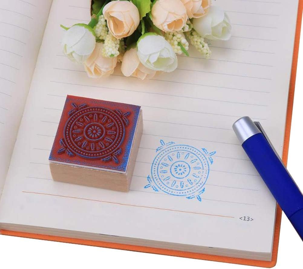 Voittozege 12 Piece Wooden Floral Pattern Stamp Set ，Rubber Stamps Round and Square Decorative Wooden Stamps Set for DIY Crafts, Card Making and Scrapbooking