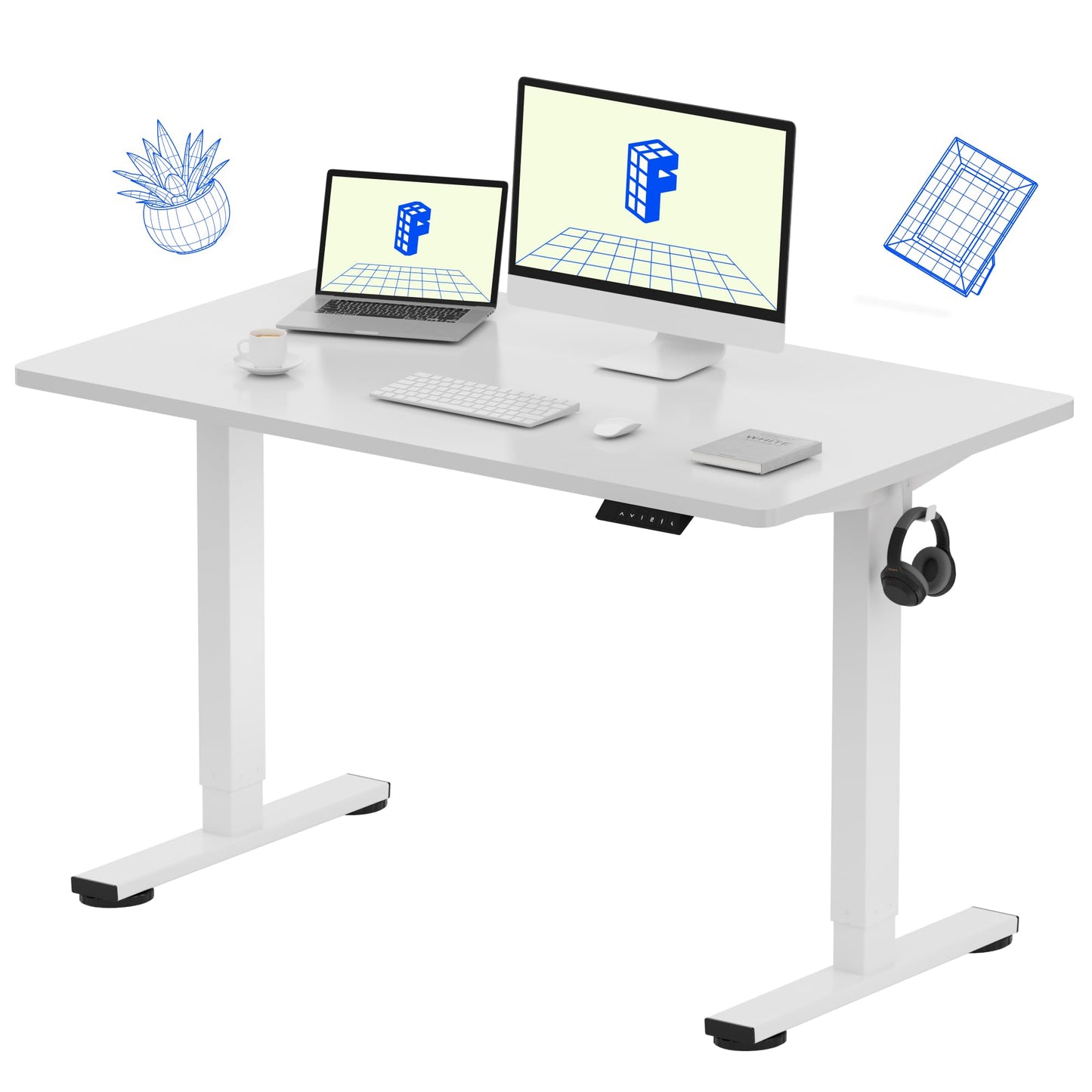 FLEXISPOT EN1 One-Piece Standing Desk, 48"x24" Seamless Desktop Electric Height Adjustable Desk for Home Office, Multi-Monitor Setups & Easy Assembly, White