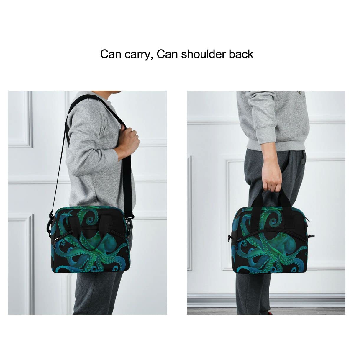 Insulated Lunch Bag for Women Men Watercolor Green Sea Octopus Lunch Box Reusable Lunch Cooler Bag Large Lunch Tote Bag for Work Picnic Travel School