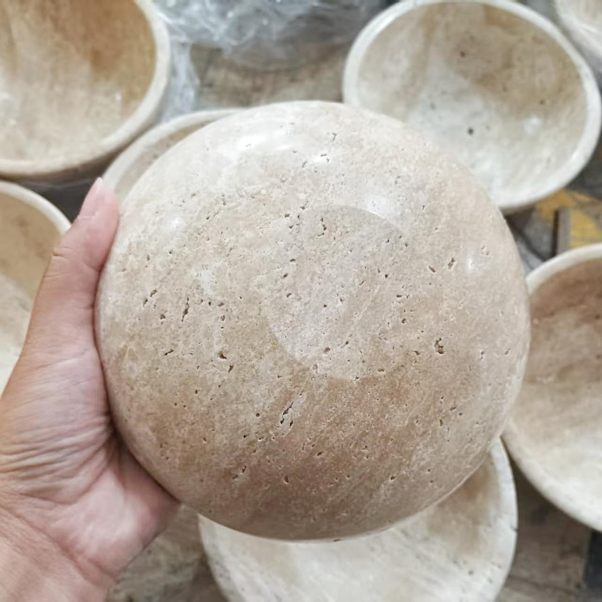 WILD WORKS Travertine Bowl, 6" Natural Stone Decorative Bowls for Entryway Table, Catchall Tray for Keys & Jewelry, Fruit Bowls for Kitchen Counter, Living Room Decor, Home Accent