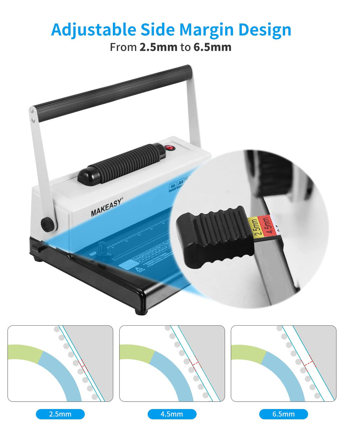 MAKEASY Coil Spiral Binding Machine 4:1 pitch - Manual Hole Punch - Electric Coil Inserter - Adjustable Side Margin - for Letter Size/A4/A5, Comes with 1 Box 5/16'' Plastic Coil Binding Spines & Plier