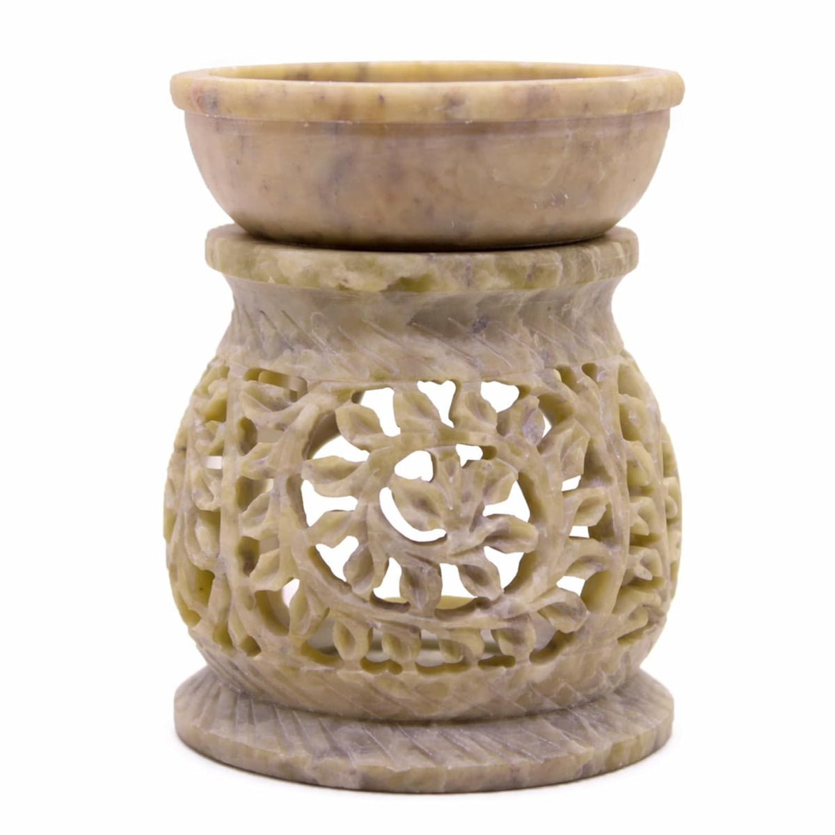 KC Kullicraft Marble Soapstone Candle Aroma Burner | Oil Diffuser | Tea Light Holder | Wax Burner- Handmade Flower Carving for Gifting & Decoration | Decorative Home and Office Decor.