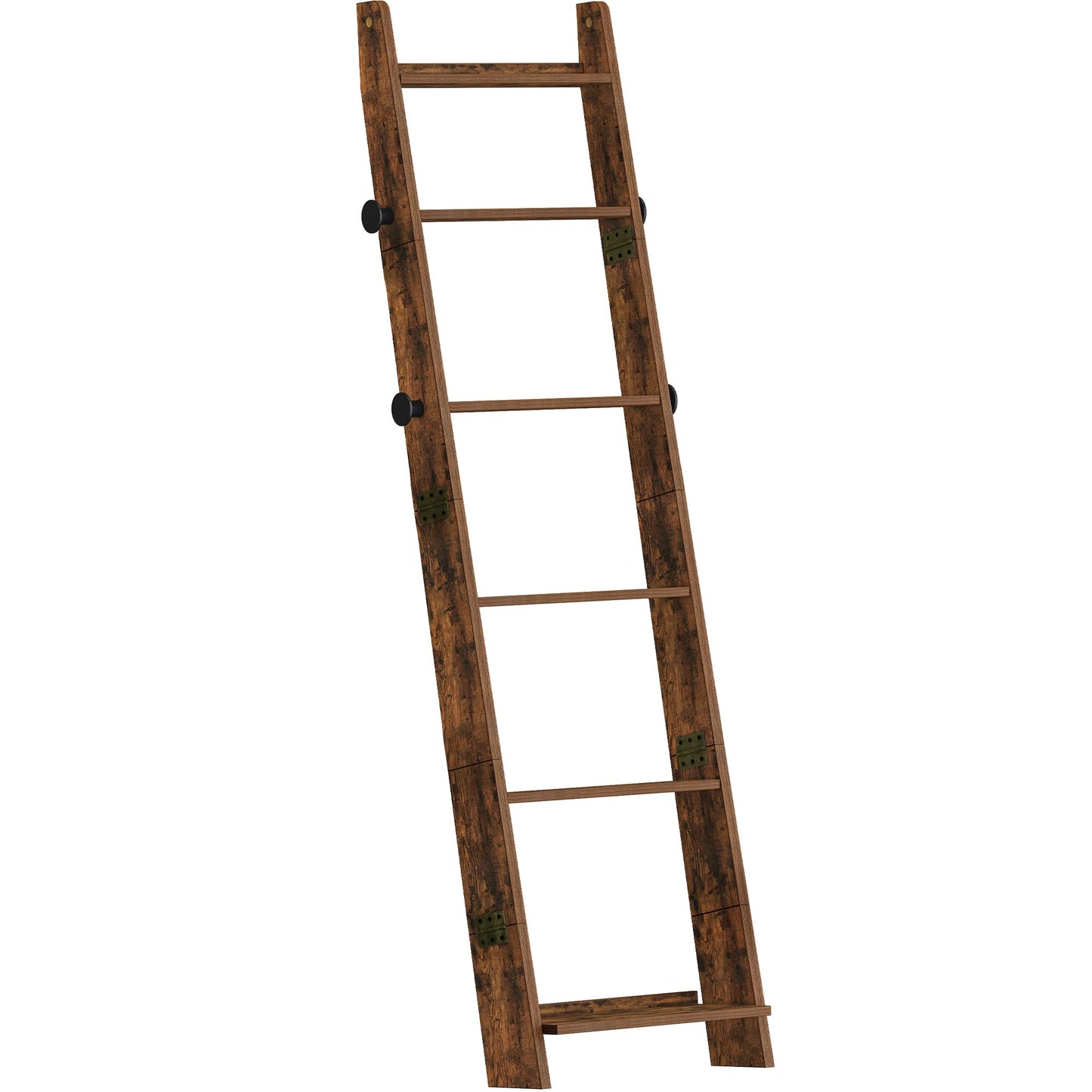 Hzuaneri Blanket Ladder for Living Room, Decorative Quilt Rack with 4 Removable Hooks, 6-Tier Blanket Ladder Shelf for Bedroom,Rustic Brown BR30601X