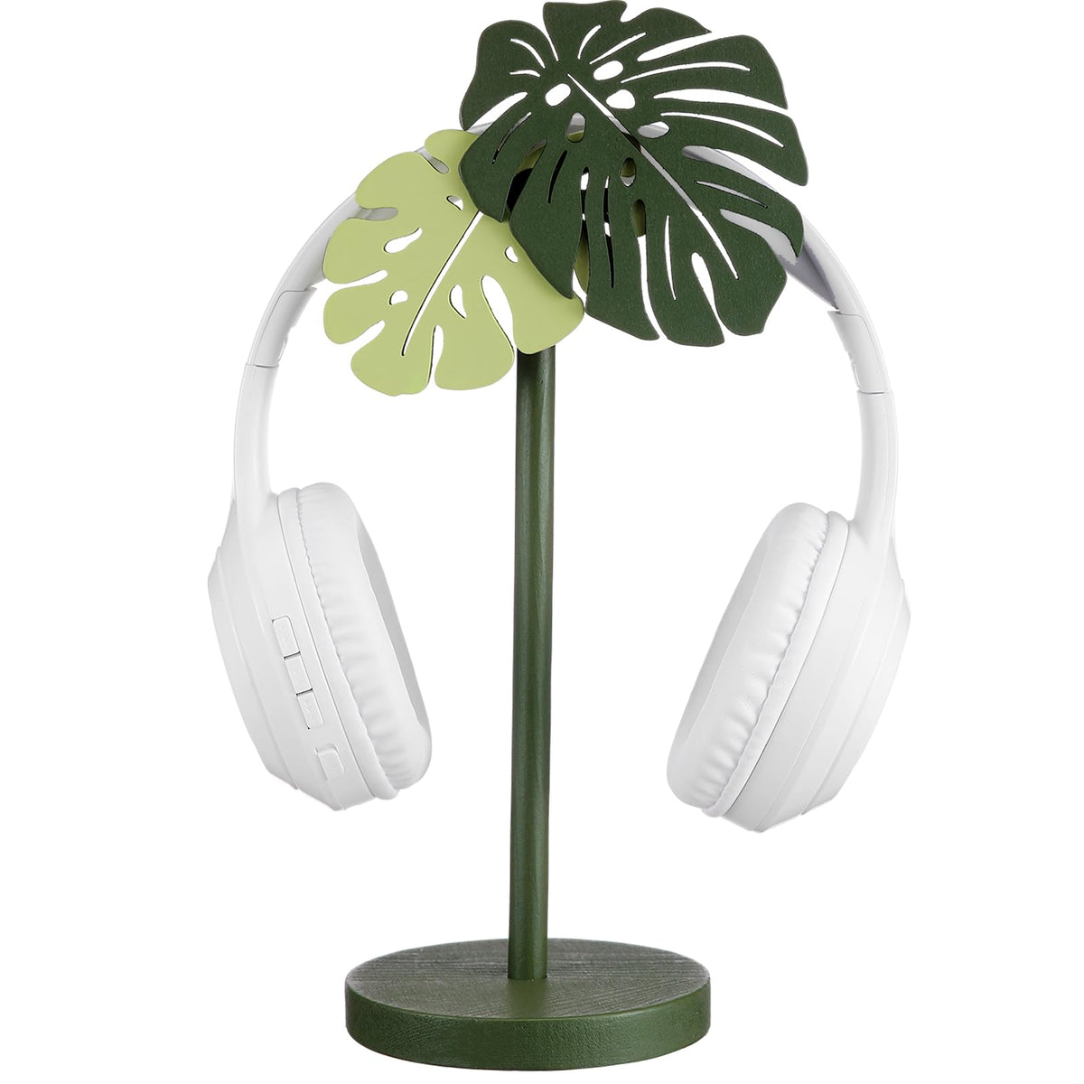 Yookeer Monstera Headphone Stand Cute Headphone Stand Decorative Palm Leaves Wood Desk Decor for Gamer Room Office Desk Gaming Gifts for Girlfriend Office Worker