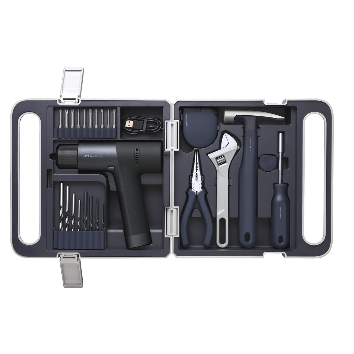 HOTO Cordless Brushless Drill Tool Set, Variable Speed, Hidden Buckle, Unique LED Screen, Intelligent Digital Display, Exquisite & Practical, High-end Drill Kit for Home/Daily Use