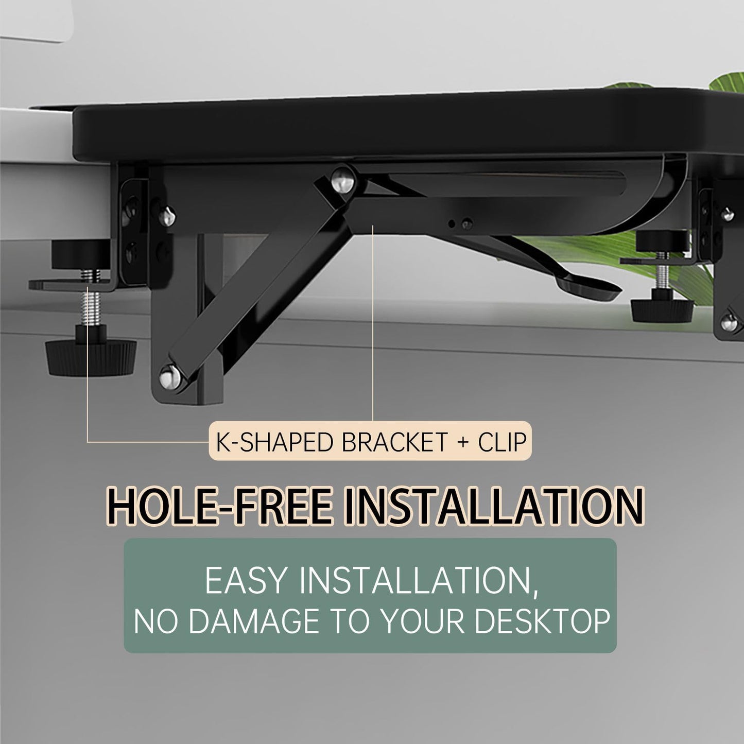 OUGIC Ergonomic Desk Extension Tray, 30 x 15 cm, Clamp Without Perforation, Foldable Keyboard Drawer Tray, Wrist Rest, Computer Stand