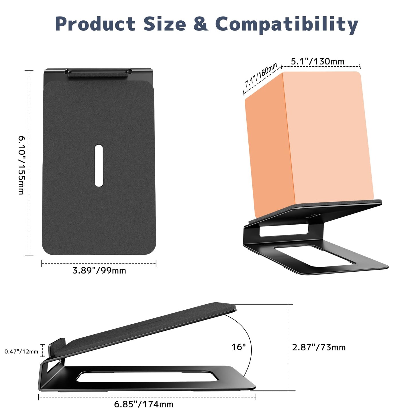 Desk Speaker Stands for Most Bookshelf Speakers,22 lbs Capacity, 16° Tilt Angle Speaker Risers with Anti-Vibration Pads,Compact for 3"-4" Studio Monitors,Space-Saving Stands for PC Speakers,Black