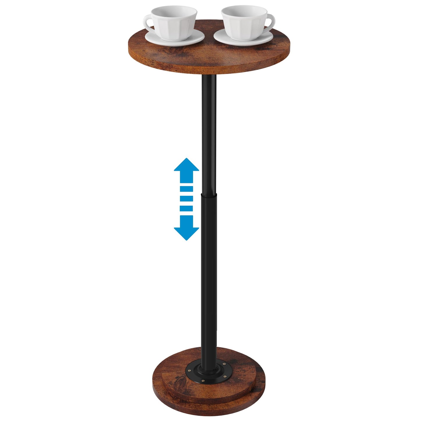 Jchccu Drink Table, Small Side Table with Adjustable Height & Heavy-Duty Design, Pedestal Martini Tables for Small Spaces, Sofa Couch, Living Room, Bedroom, Supports up to 88 lbs, Rustic Brown