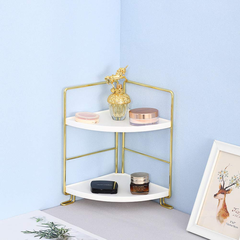kaileyouxiangongsi 2-Tier Kitchen Spice Rack-Corner Bathroom Shelf- Triangle Standing Storage Rack for Bathroom, Living Room, Bedroom, Kitchen (Golden)