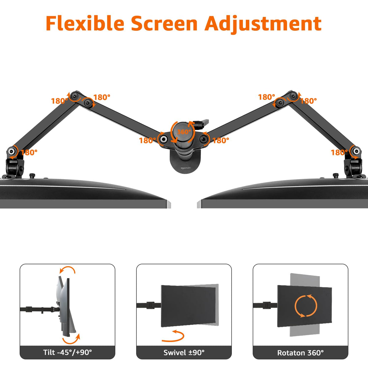 Amazon Basics Adjustable Dual Monitor Desk Mount, Holds up to 32" Monitors, Black