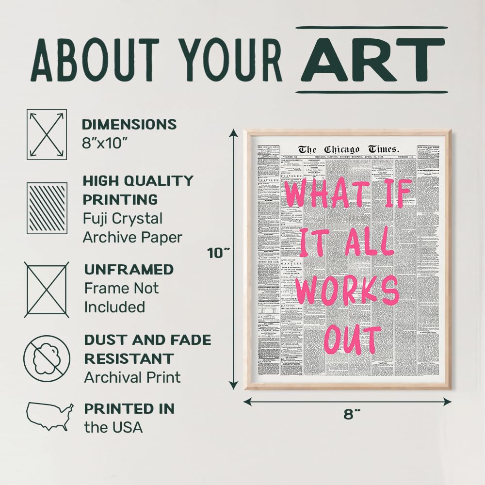 Positive Affirmations Wall Decor - CUTE TRENDY Aesthetic Wall Art - Inspirational quote Office Decor for Women - Newspaper Wall Art Unique Living room Bedroom Art Print - Motivational Quotes
