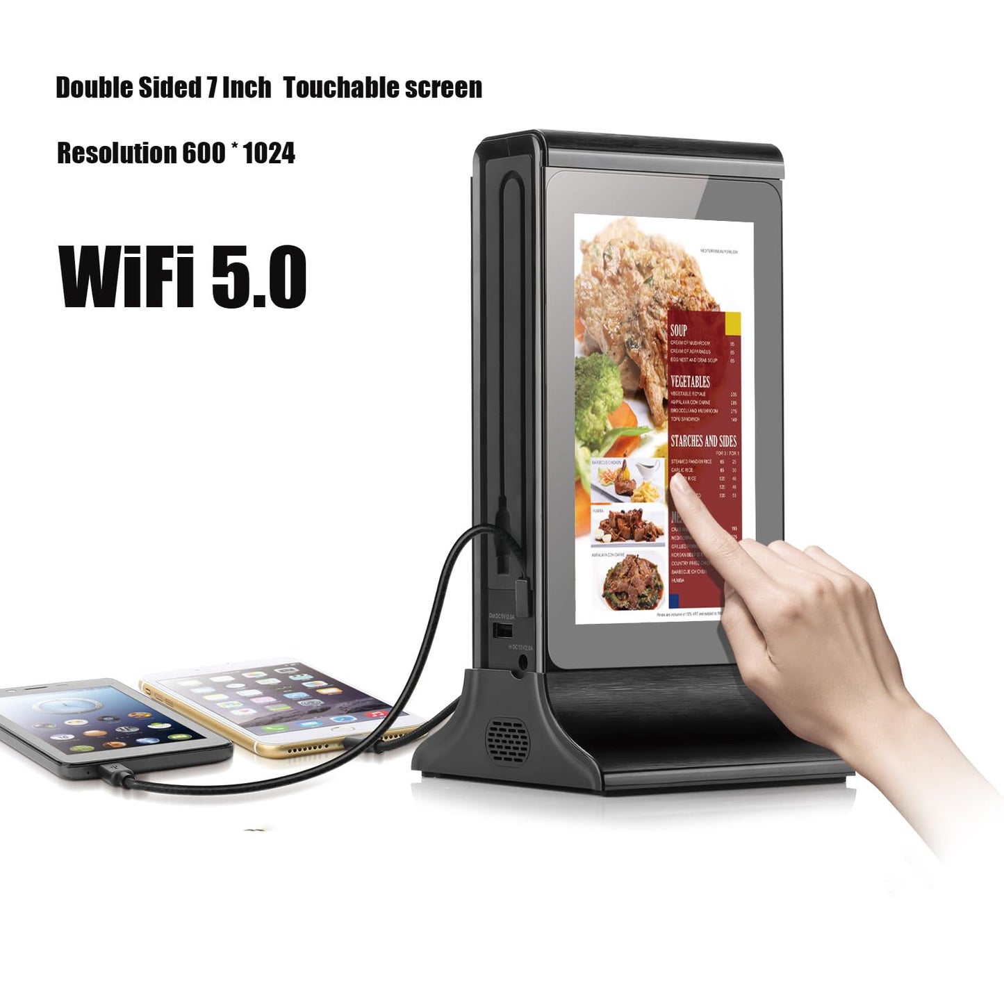 LCD Digital Signage Displayled for Businesses, Electronic Menu Board Double Touch Screen with WiFi Connection,Advertising Display High-Capacity Portable Charging for Bars, Hotels, Public Areas (Black)