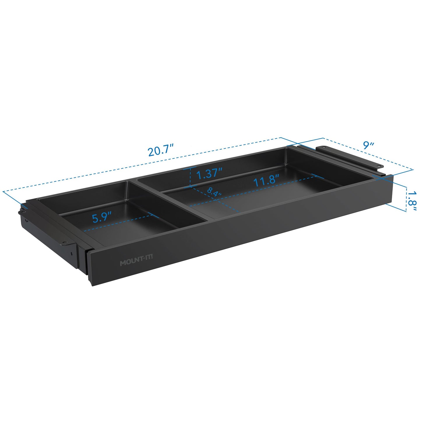 Mount-It! Under Desk Drawer Organizer with 2 Compartments, Shallow Low-Profile Slide-Out Desk Tray, 20.7″ x 8.9″ x 1.8″, Pull-Out Pencil Drawer for Traditional & Standing Desks - Black