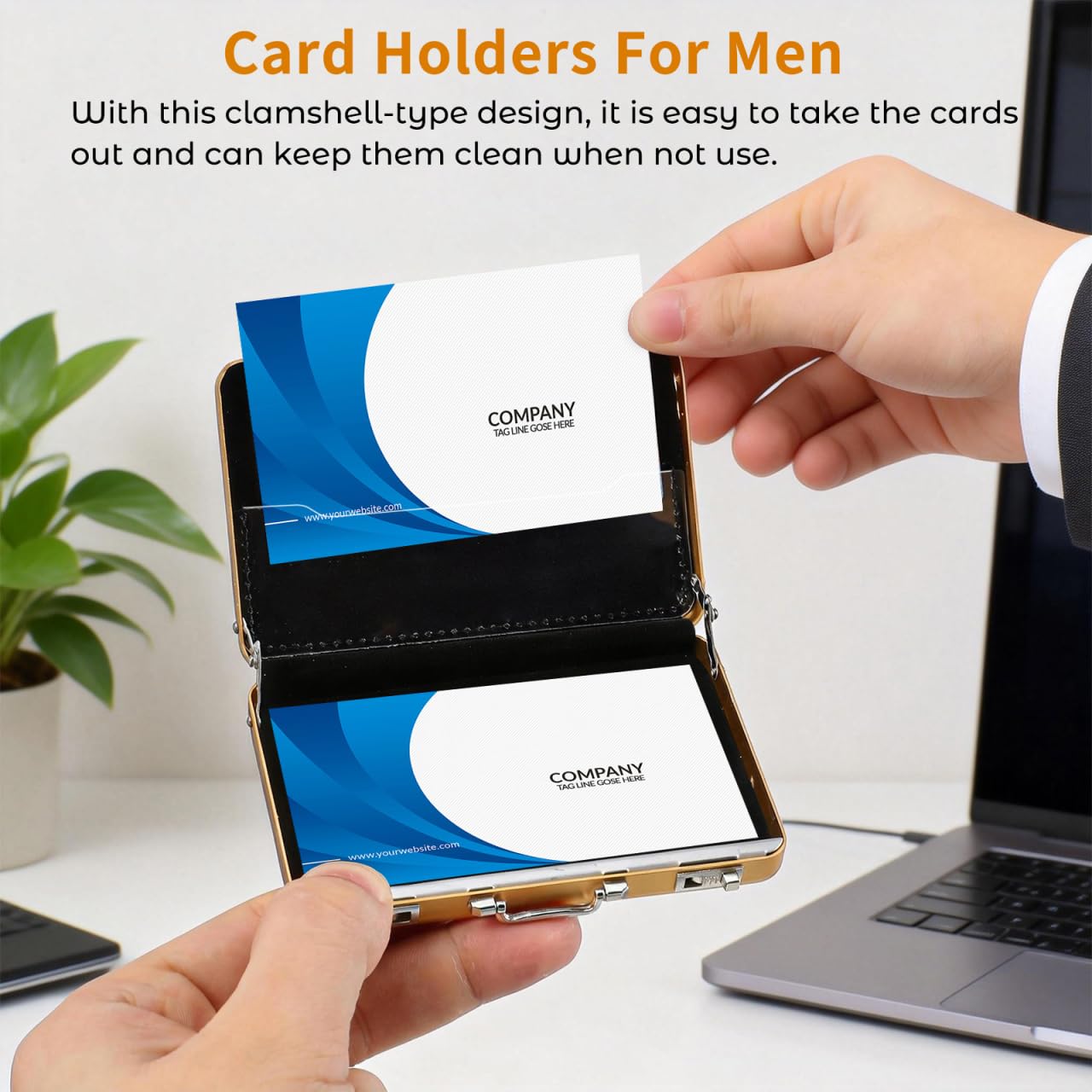 Mini Briefcase Metal Business Card Holder Case - Aluminum Postcard Box Portable, Gold Small Briefcases Gift with Waterproof Pocket Credit Holder for Professional Women Men's Cards & ID Organizer